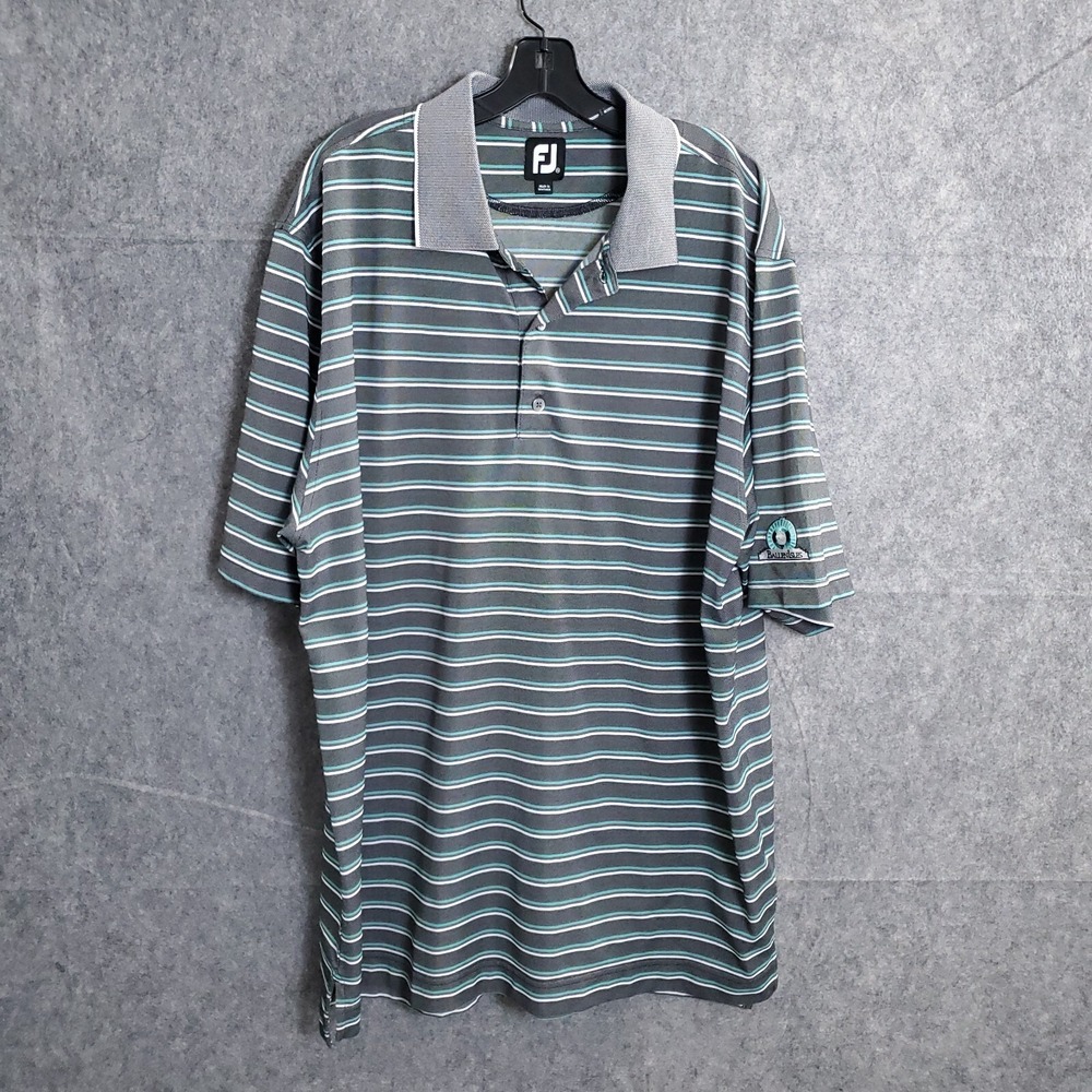 FootJoy Polo Shirt Mens 2XL‎ Gray White Striped Golf Performance FJ Logo Sports